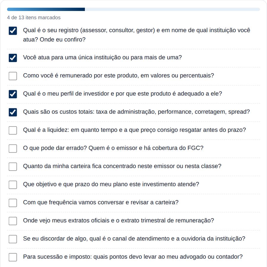 Checklist: Perguntas para fazer, na versão interativa do guia