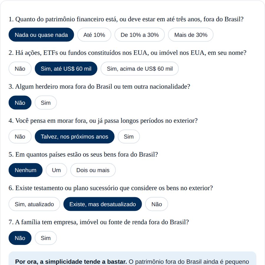 Autoavaliação: Seu patrimônio já pede uma estrutura internacional?, na versão interativa do guia