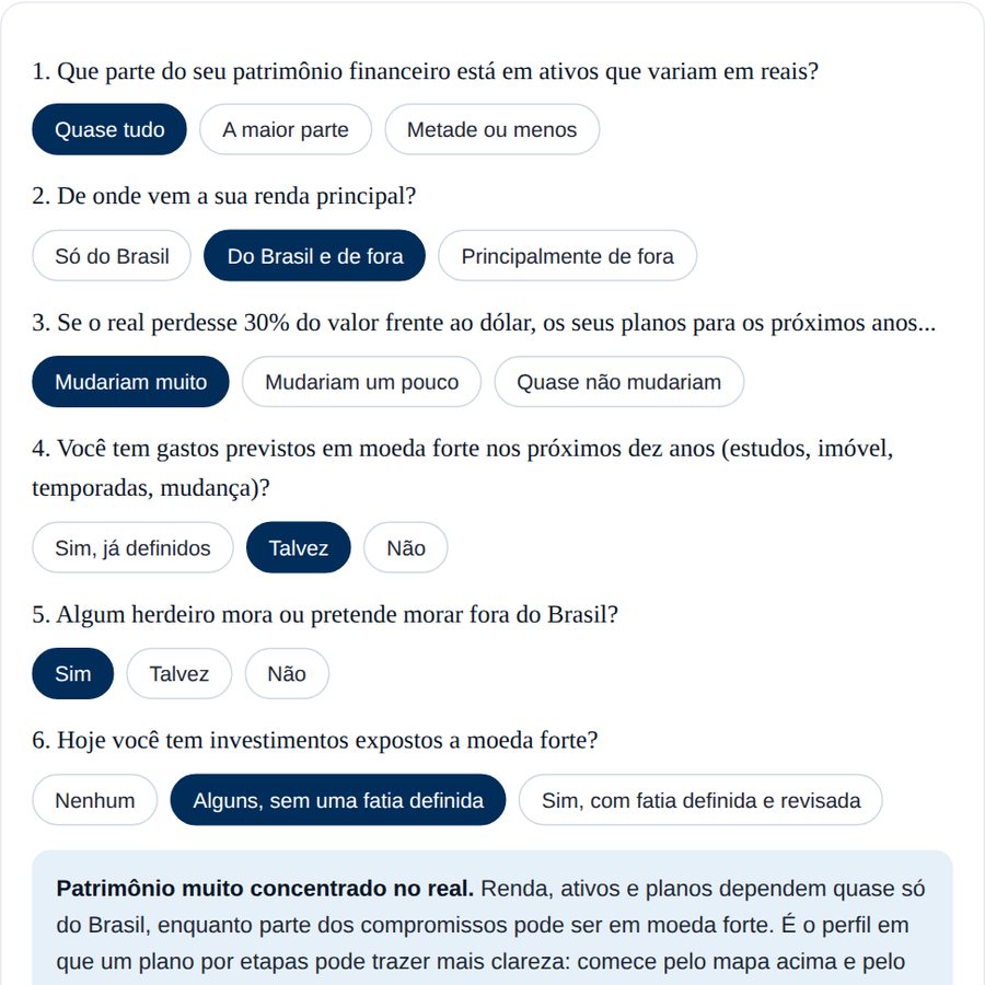 Autoavaliação: Em que moeda vive o seu patrimônio, na versão interativa do guia
